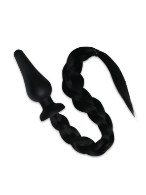 4 Inch Furry Tales Black Pony Tail Silicone Butt Plug