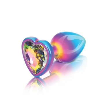 rainbow metal anal plug with rainbow heart crystal stone