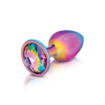 rainbow metal anal plug with rainbow crystal stone