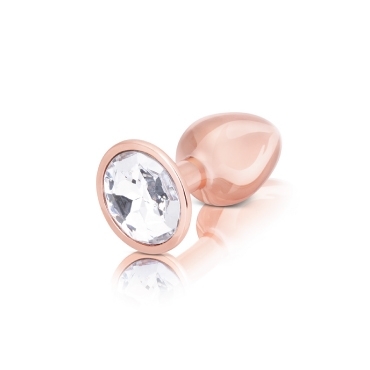 rose gold metal anal plug with clear crystal stone