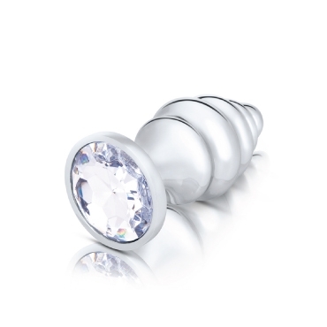 silver metal anal plug with clear crystal stone
