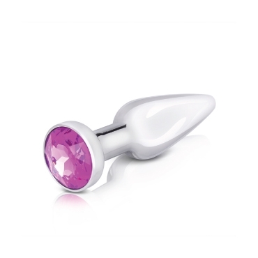 thick silver anal plug with purple stone