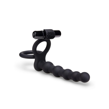 6 inch beaded vibrating double penetration strap-on cock ring