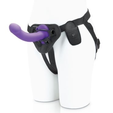 pegasus 6” curved realistic vibrating pegging dildo set with harness
