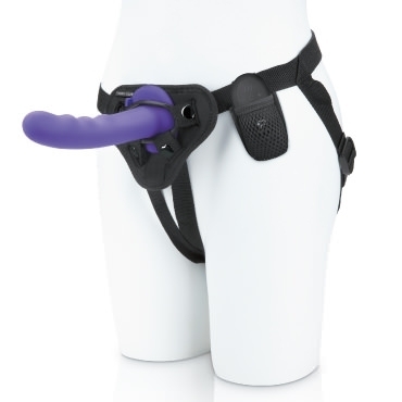pegasus 6” curved wave vibrating pegging dildo set with harness