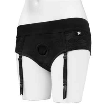 unisex crotchless open-back lace harness briefs