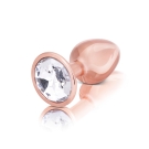 rose gold metal anal plug with clear crystal stone