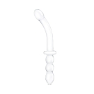 12 Inch girthy ribbed g-spot glass dildo with handle grip