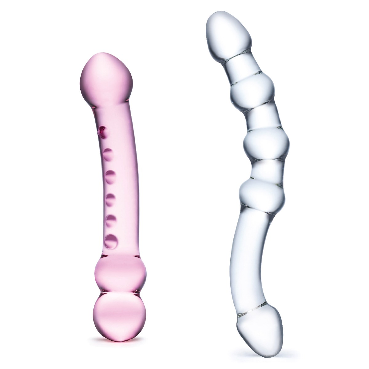 2PC double pleasure glass dildo set