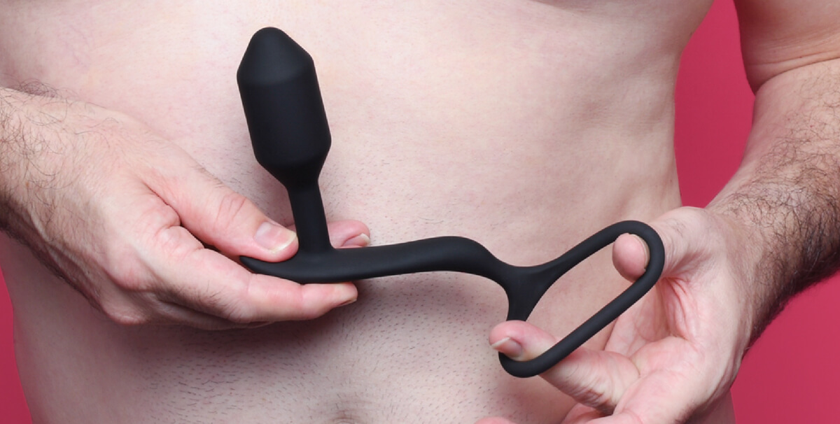 b-Vibe Snug and Tug Weighted Butt Plug and Penis Ring Combo Sex Toy for Anal Play