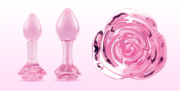 Pink Roses Glass Butt Plug Training Set