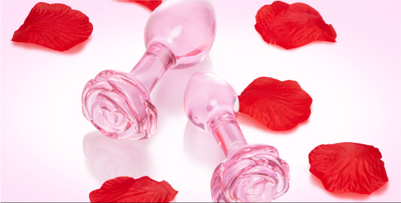 Pink Roses Glass Butt Plug Training Set